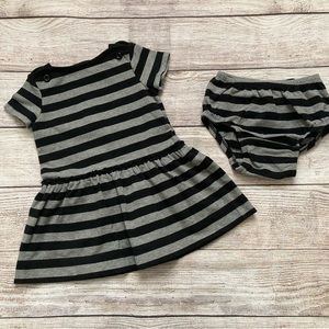 Baby Gap Striped Dress and Bloomers Girls Size 6-12 mo Black Grey